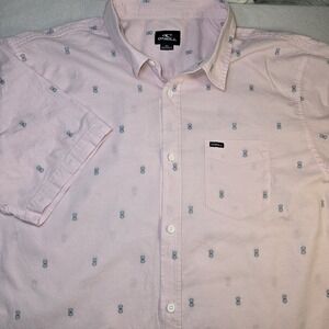 O'Neill Men XL Pink Kayce Short Sleeve Woven Shirt Stretch Dobby Button Up Logo